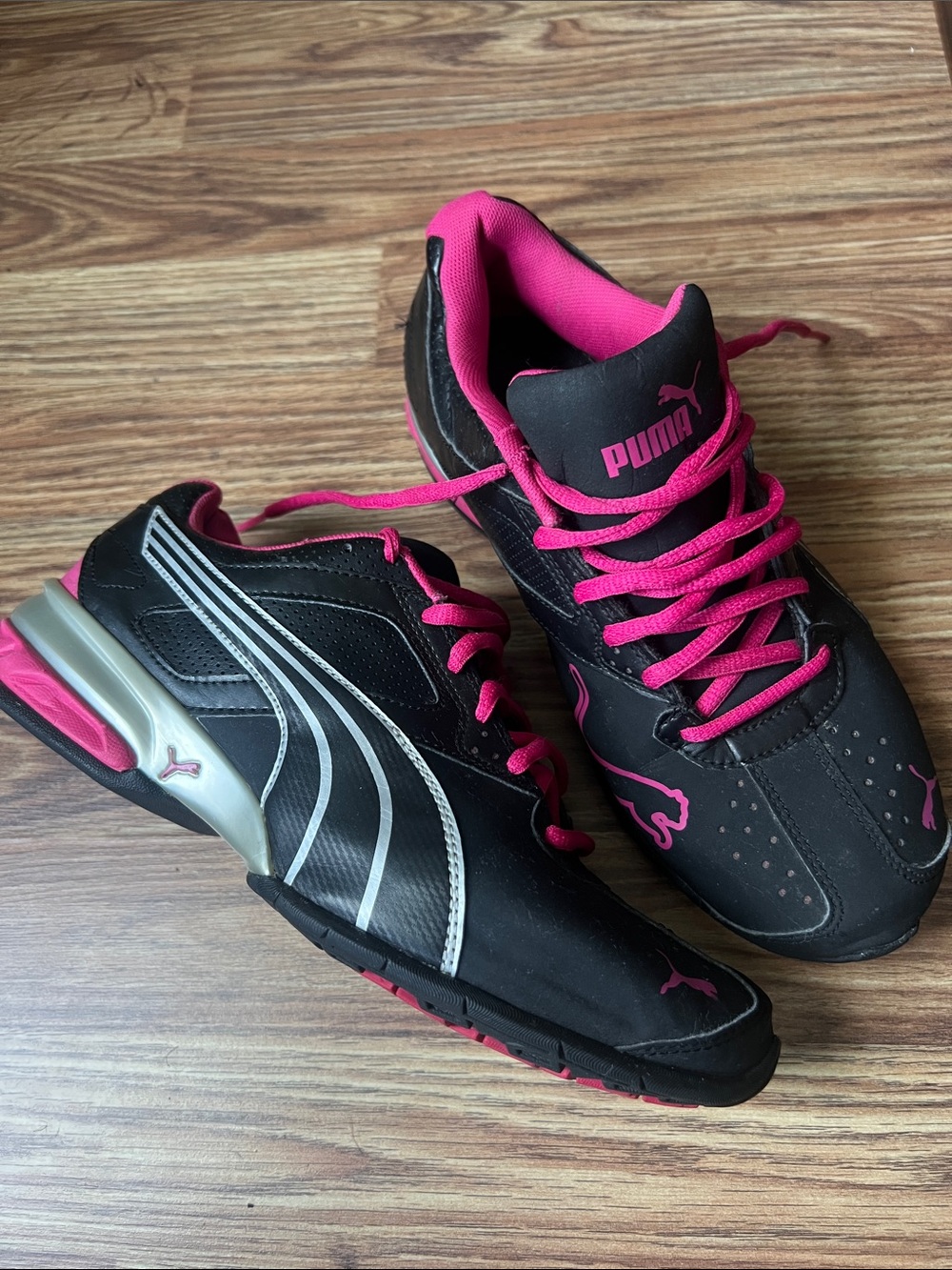 Puma Black Athletic Sneakers with Hot Pink Accents